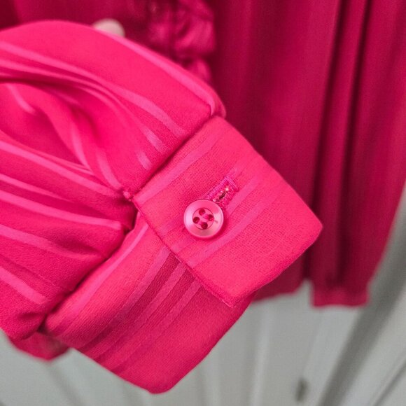 Vintage Caribou Button up Shirt Size 10 Hot Pink Sheer Ruffled Blouse Coquette - Picture 6 of 7